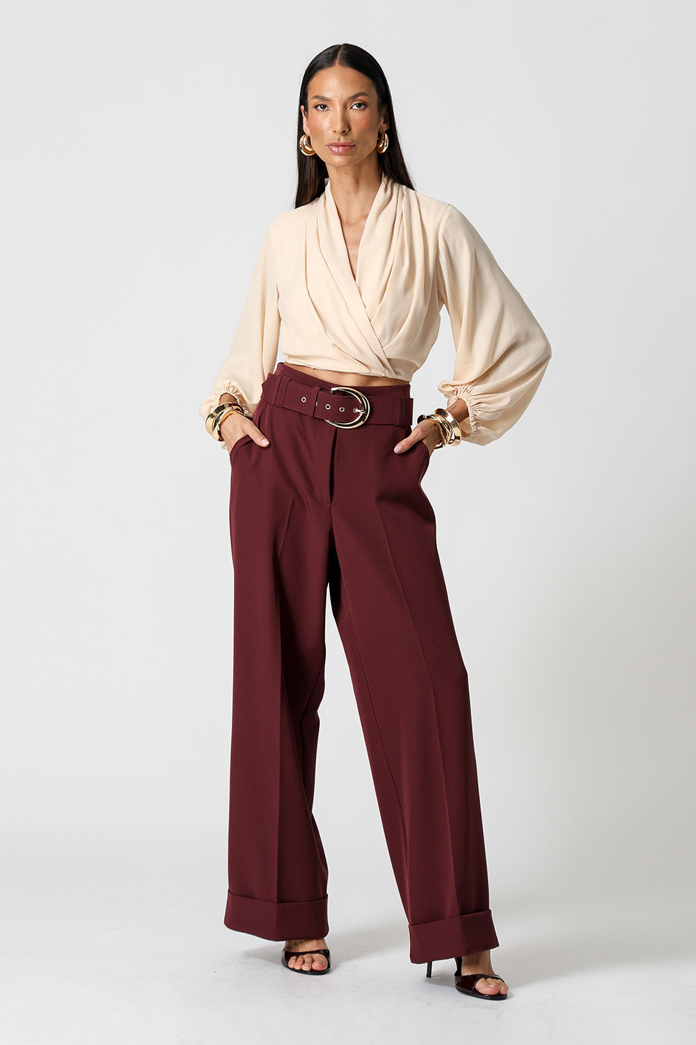 Blusa Transpassada Manga Longa Bufante