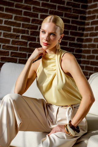 Blusa Decote Drapeado - AMARELO CL