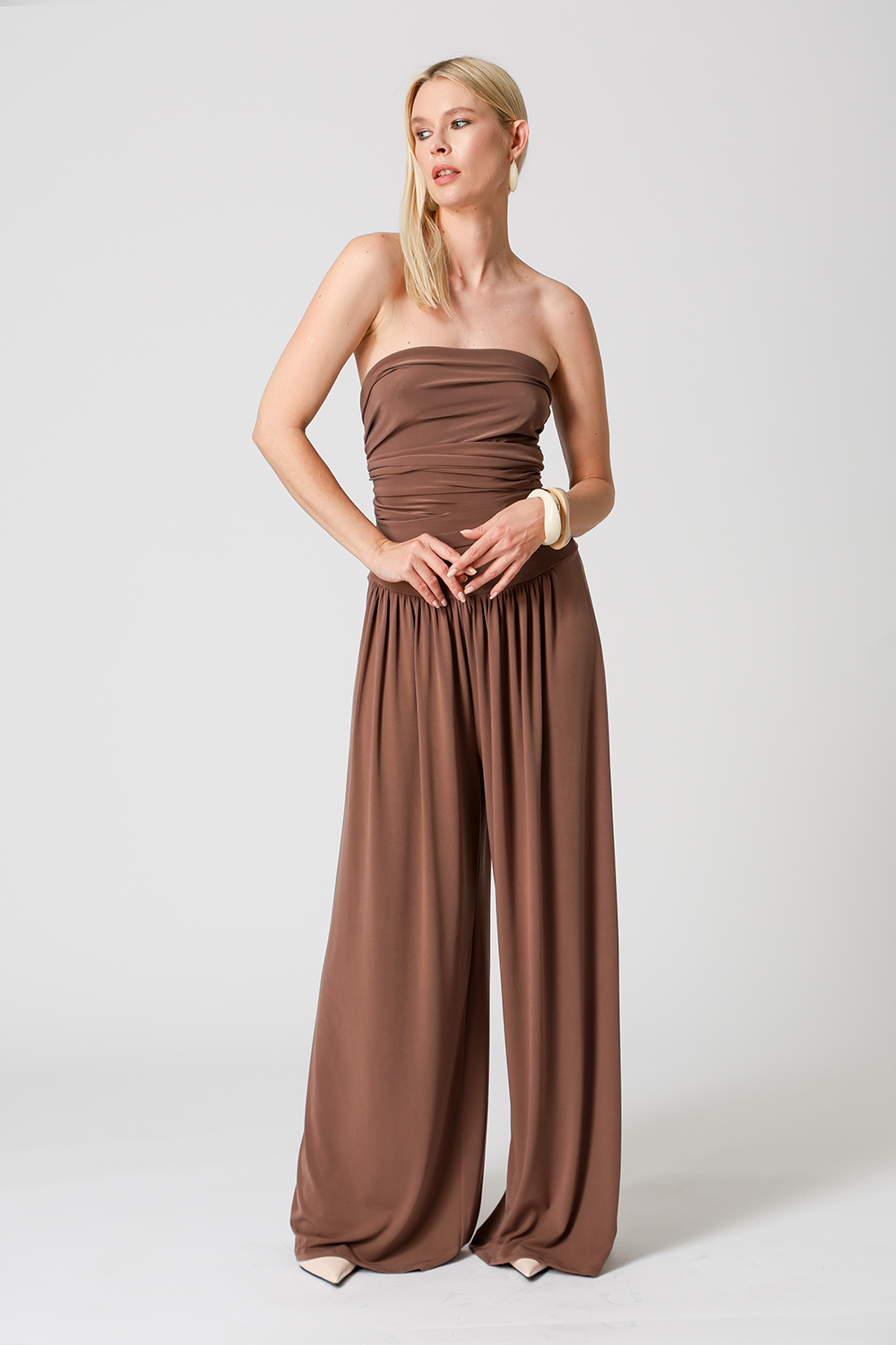 Calça Pantalona Multifuncional Com Faixa - MARROM