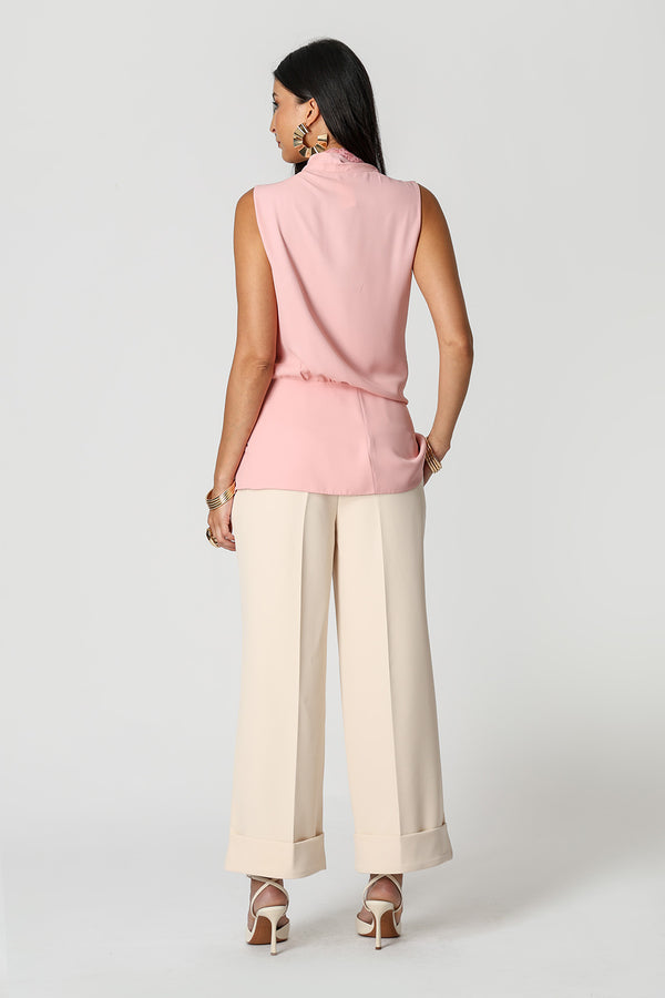 Blusa Peplum Transpassada com Top em Renda