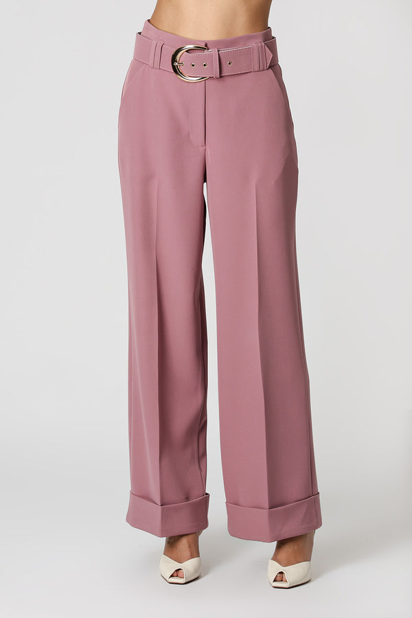 Calça Reta Alfaiataria Com Cinto Dourado