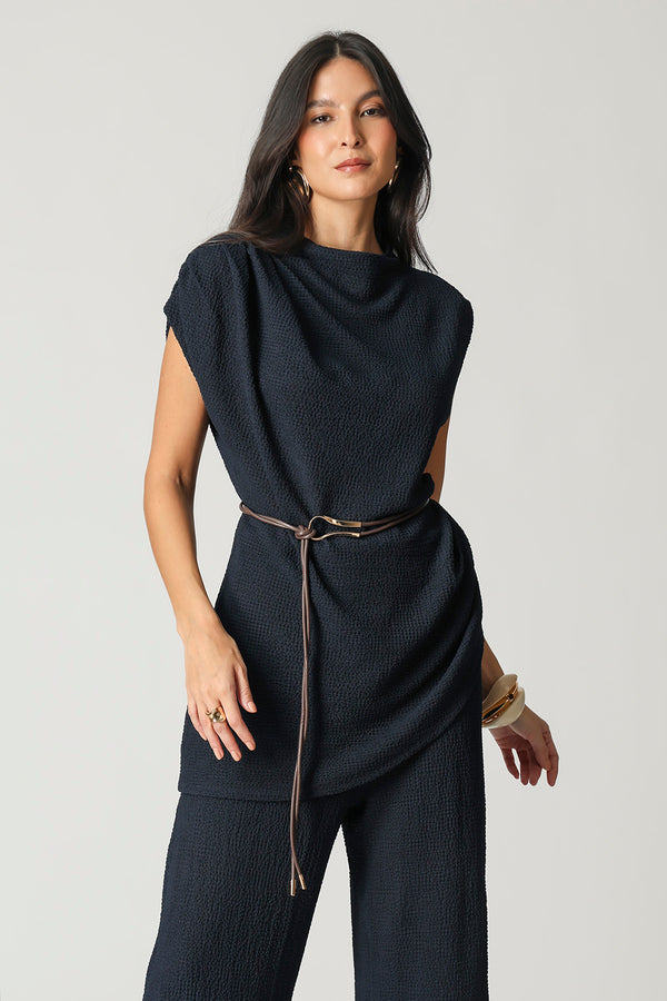 Blusa Assimétrica Com Cinto TRIMIX