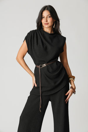 Blusa Assimétrica Com Cinto TRIMIX