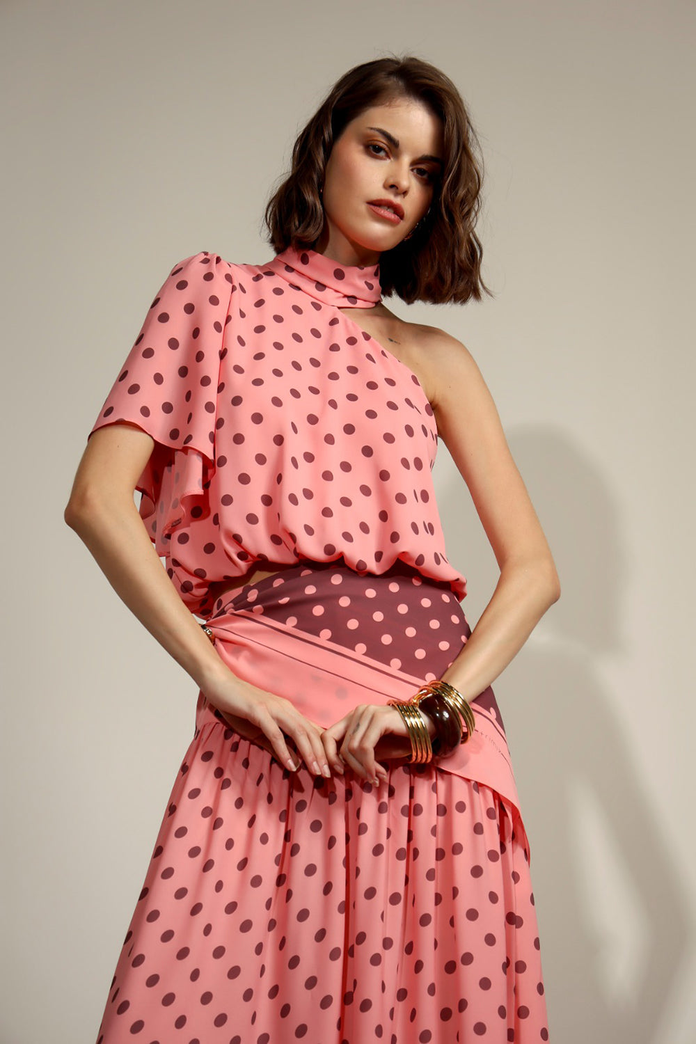 Blusa Ombro Único Balonê Estampada