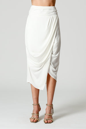 Saia Assimétrica Em Crepe Com Pregas