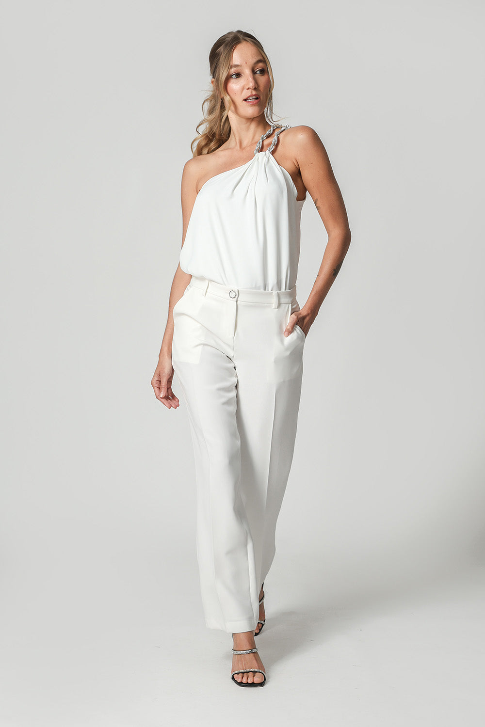 Blusa Ombro Único Com Strass - OFF WHITE