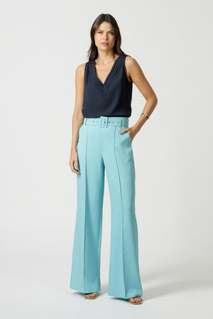 Blusa de crepé con cuello en V - AZUL MARINO