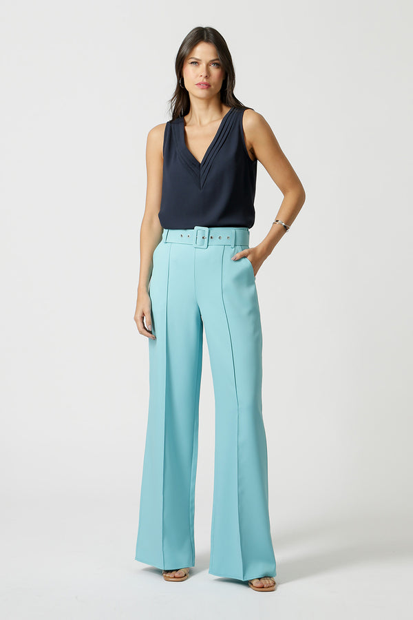 Blusa de crepé con cuello en V - AZUL MARINO