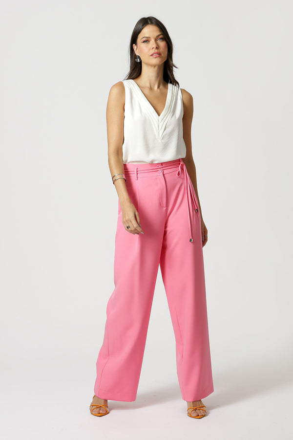 Blusa de crepé con cuello en V - BLANCO ROJO