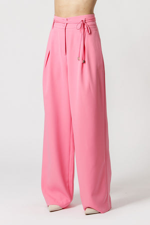 Calça Pantalona Com Cinto De Tira - PINK CLARO