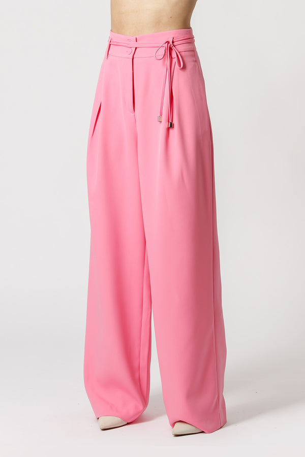 Calça Pantalona Com Cinto De Tira - PINK CLARO