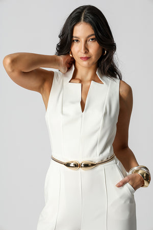 Macacão Alfaiataria Com Recortes - OFF WHITE