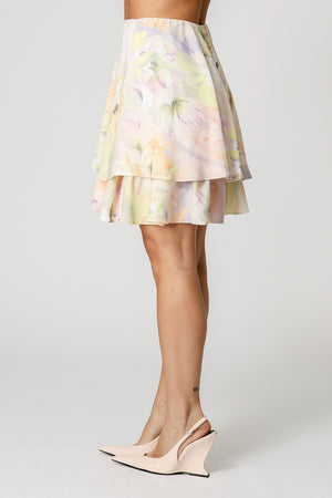 Saia Babados Evasê Crepe - AMARELO 1219