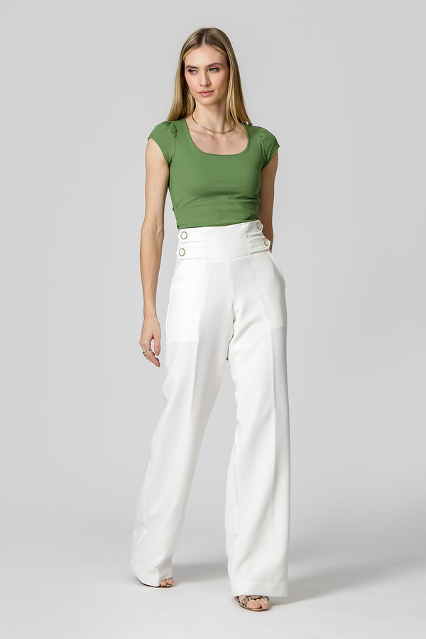 Blusa de escote cuadrado con hombros fruncidos - MILITAR 1