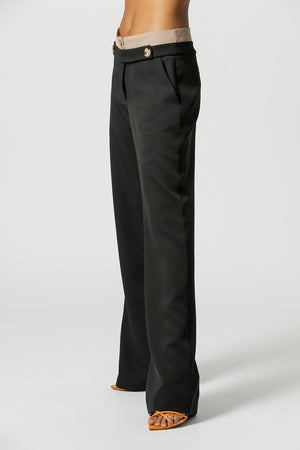 Pantalón recto con doble cinturilla - NEGRO