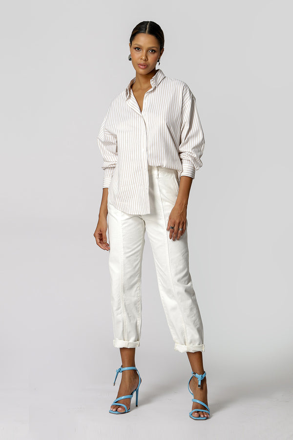 Camisa Ampla Listrada - KAKI 90131