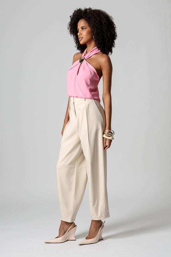 Blusa Transpassada Com Passante Dourado - PINK CLARO