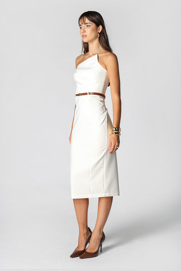 Vestido con escote asimétrico - BLANCO ROJO