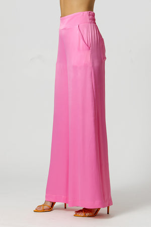 Pantalones anchos de satén - ROSA CLARO