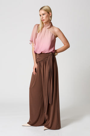 Blusa Estampada Balonê Ombro Único - AREIA 6092