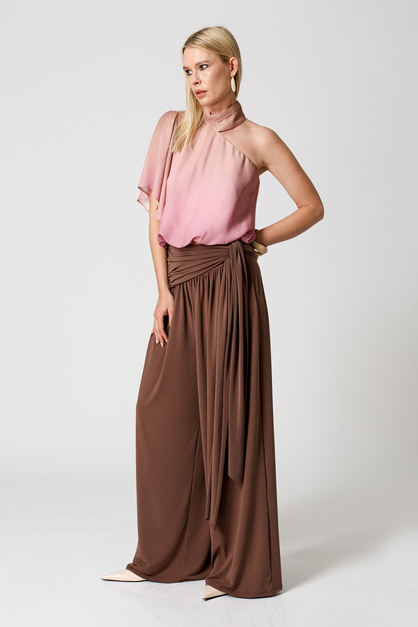 Blusa Estampada Balonê Ombro Único - AREIA 6092