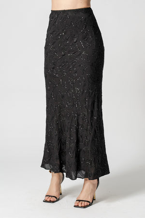 Saia Midi Sereia Paetê Folhas - PRETO 90168