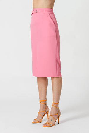 Saia Midi Com Cinto Fino - ROSA