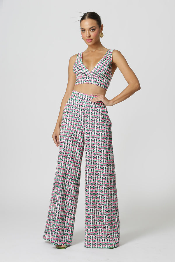 Blusa Top Decote V Estampado - PINK 7172