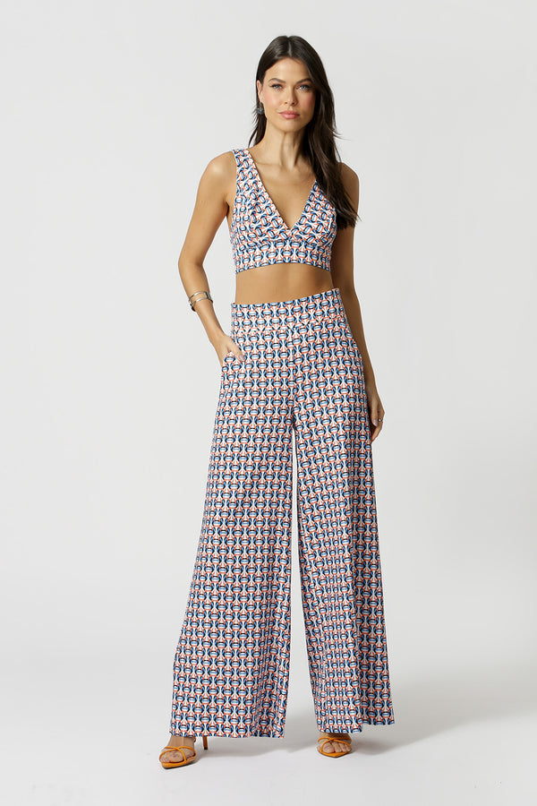 Blusa Top Decote V Estampado - ROYAL CL 7172