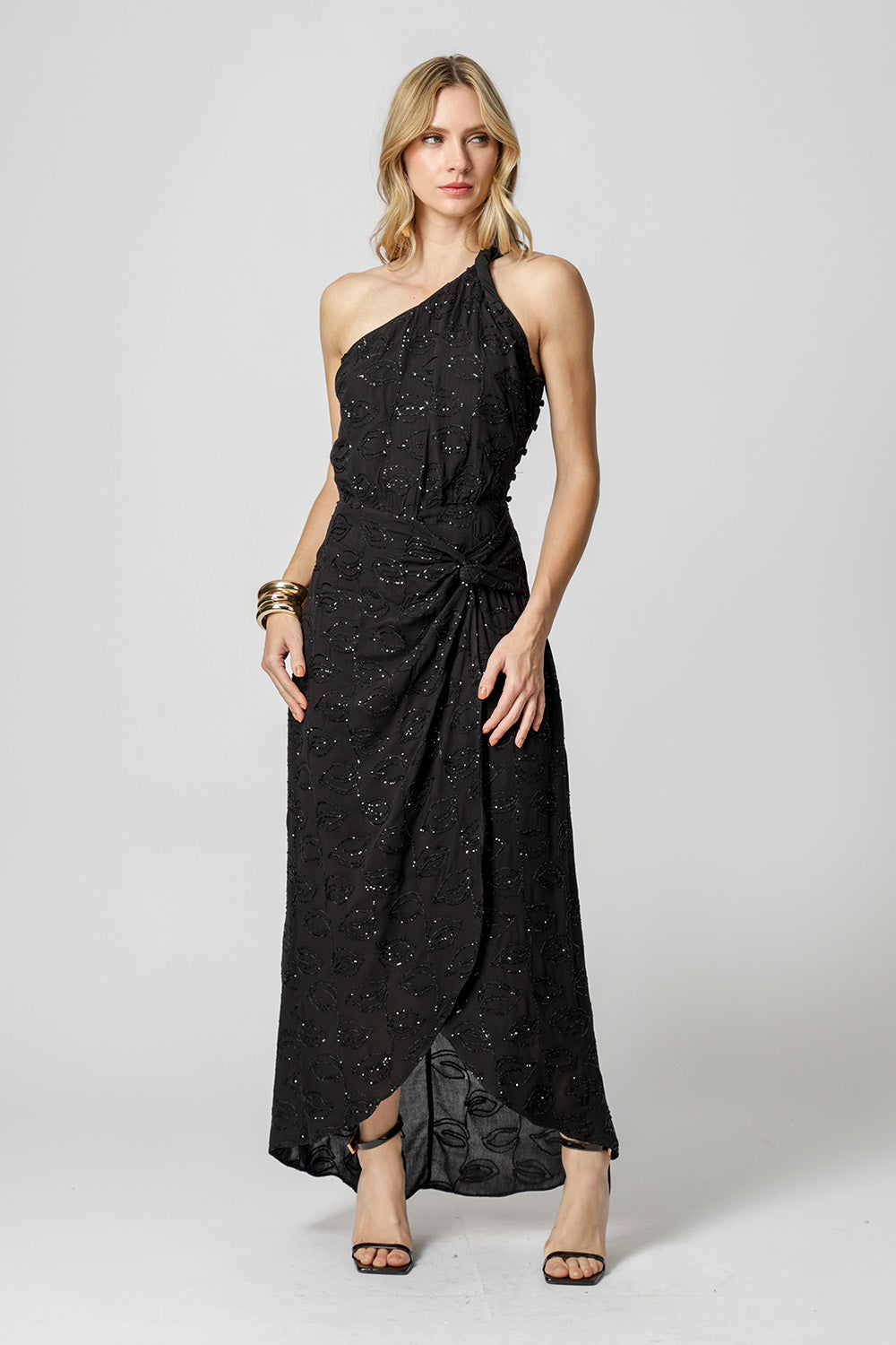 Vestido Paetê Ombro Único Torcido - PRETO 90168
