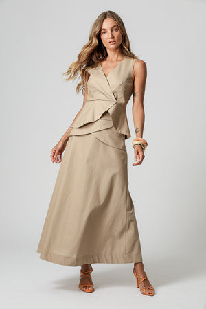 Blusa Transpassada Com Pala Assimétrica - AREIA