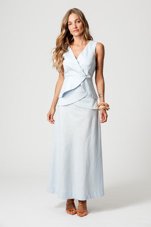 Blusa Transpassada Com Pala Assimétrica - AZUL CLARO