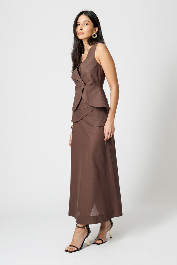 Blusa Transpassada Com Pala Assimétrica - CAFE