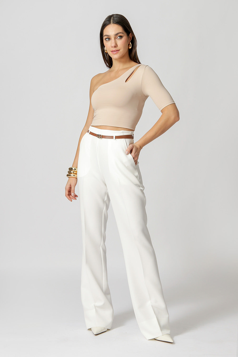 Blusa Ombro Único Vazado - AREIA