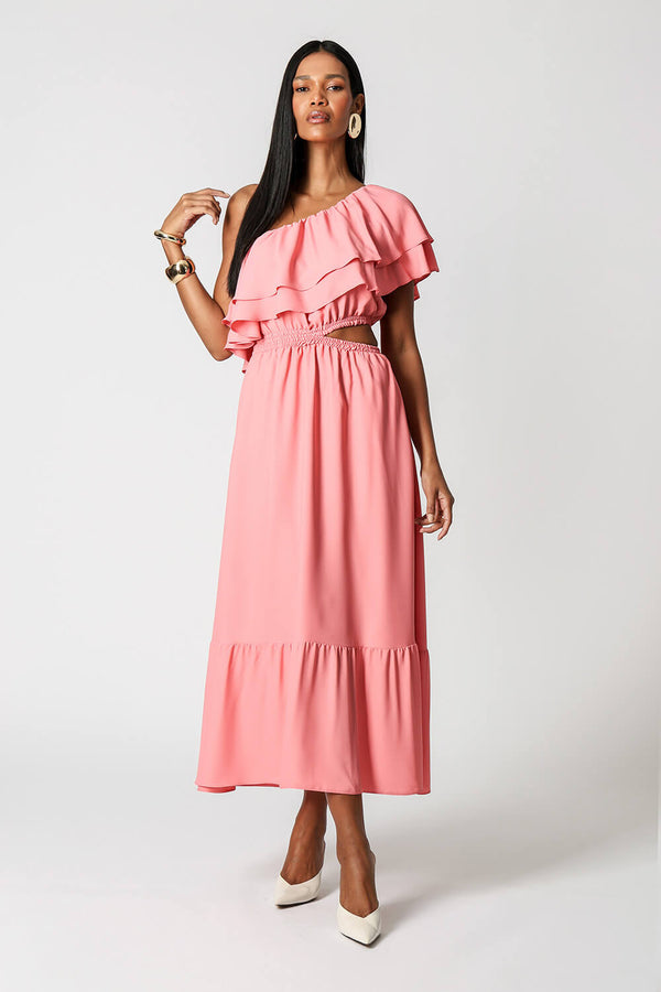 Vestido Com Babados e Abertura Lateral - ROSA