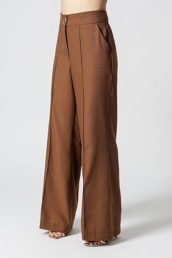Calça Pantalona Poli Linho - CHOCOLATE