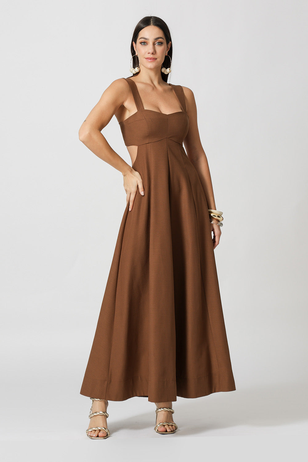 Vestido Vazado Com Alça Larga - CHOCOLATE