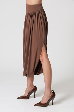 Saia Franzida Com Fenda Lateral - MARROM