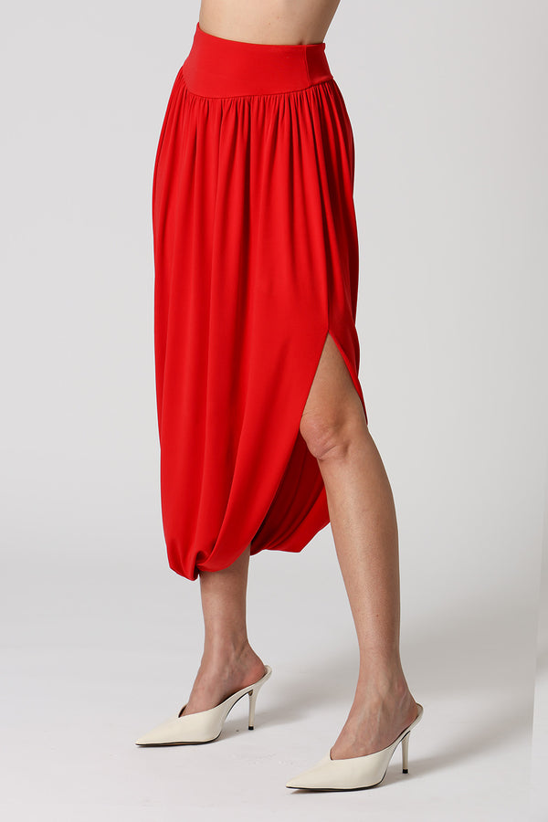 Saia Franzida Com Fenda Lateral - VERMELHO