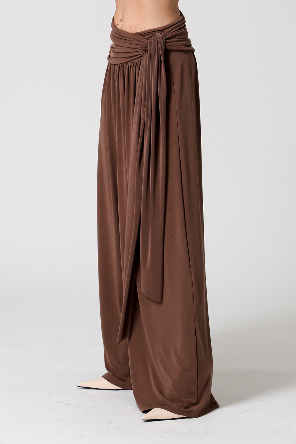 Calça Pantalona Multifuncional Com Faixa - MARROM