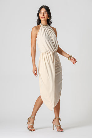 Vestido Midi Blusado Com Detalhe Torcido