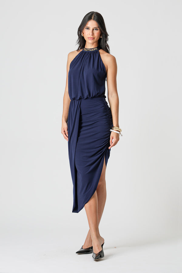 Vestido Midi Blusado Com Detalhe Torcido