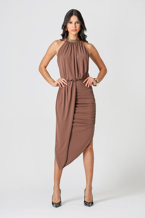 Vestido Midi Blusado Com Detalhe Torcido