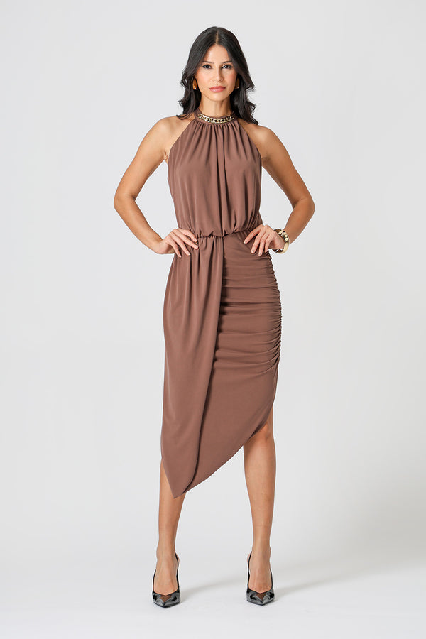 Vestido Midi Blusado Com Detalhe Torcido