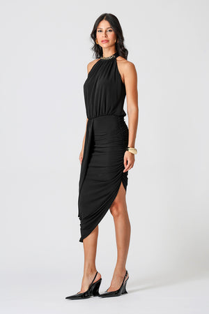 Vestido Midi Blusado Com Detalhe Torcido