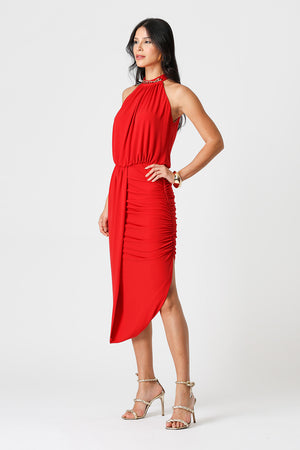 Vestido Midi Blusado Com Detalhe Torcido