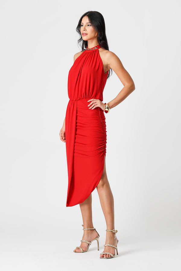 Vestido Midi Blusado Com Detalhe Torcido