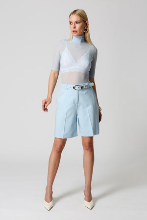 Blusa Em Tule Manga Curta - AZUL CLARO