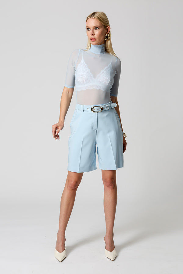 Blusa Em Tule Manga Curta - AZUL CLARO