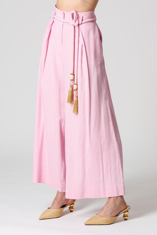 Calça Ampla Com Cinto De Cordão